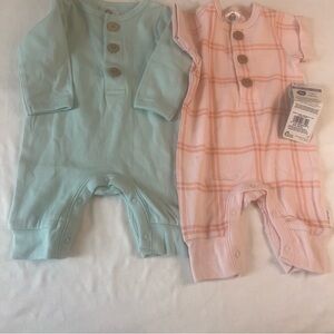 Bundle Gerber Baby Sleeper Pajamas Newborn 0M Mint Pink Plaid Footless Rompers